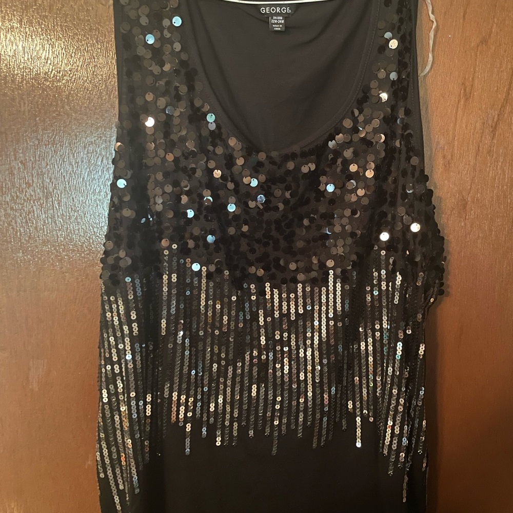 George Black and Silver Sequin Embellished Tank Top
